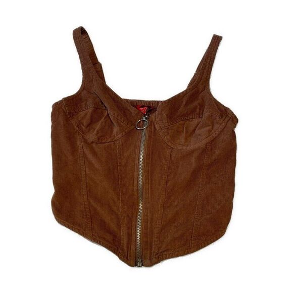 Guess Womens Solid Brown Corduroy Tank Corset Bustier Crop Top Xs - Picture 1 of 4